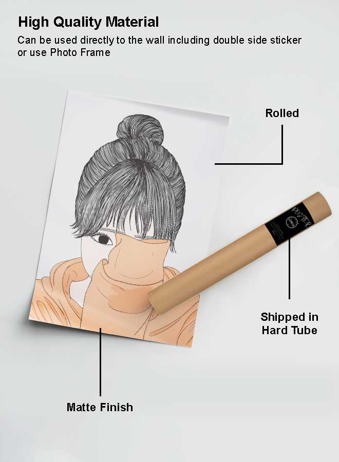 لوحة بوستر ديكور لوحة بدون فريم مع أربع قطع منفصلة من اللاصق ذو الوجهين تصميم فتاة مرسومة غرفة النوم غرفة المعيشة وديكور المكتب - Image 2