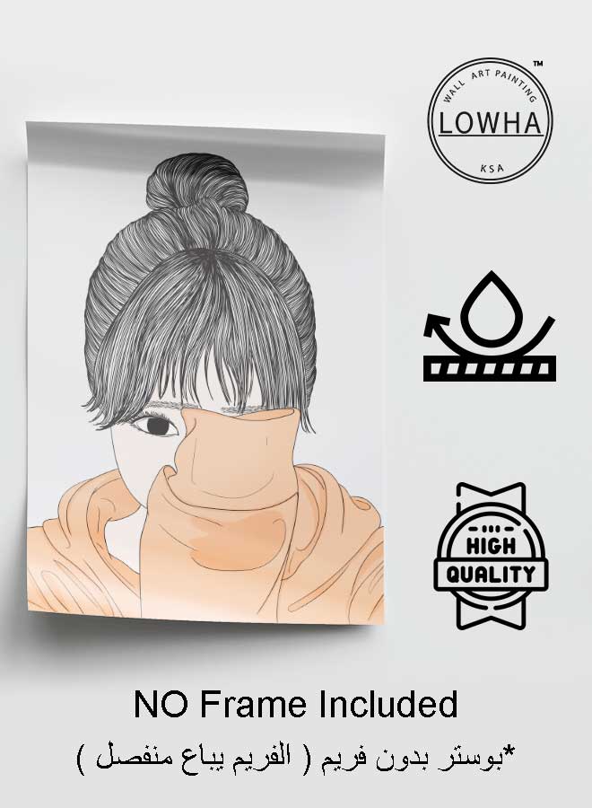 لوحة بوستر ديكور لوحة بدون فريم مع أربع قطع منفصلة من اللاصق ذو الوجهين تصميم فتاة مرسومة غرفة النوم غرفة المعيشة وديكور المكتب - Image 3