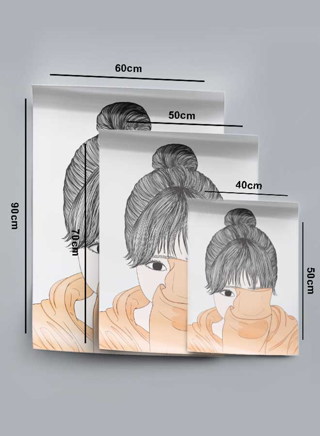 لوحة بوستر ديكور لوحة بدون فريم مع أربع قطع منفصلة من اللاصق ذو الوجهين تصميم فتاة مرسومة غرفة النوم غرفة المعيشة وديكور المكتب - Image 4