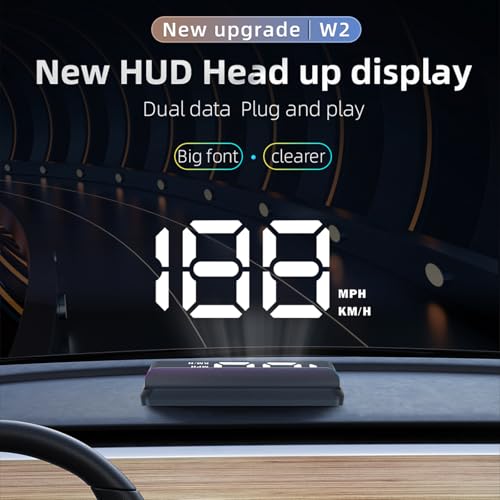 AZIJYV W2 White Heads Up Display for Cars Digital Speedometer for Car Speedometer for Car with Speed, Triple Over-Speed Alarm, Auto Light Sensor, HUD Speedometer Universal Fit for All Vehicles - Image 2