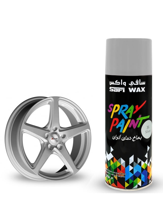 Safi WAX Silver Spray Paint 450ml for Metal Wood Glass Canvas Walls Quick Dry High Gloss Finish Strong Adhesion Indoor Outdoor Use for Automotive Touch Up Home Decor DIY Projects Rust Covering Fast Drying Smooth Coating Long Lasting Surface Protection - Image 1