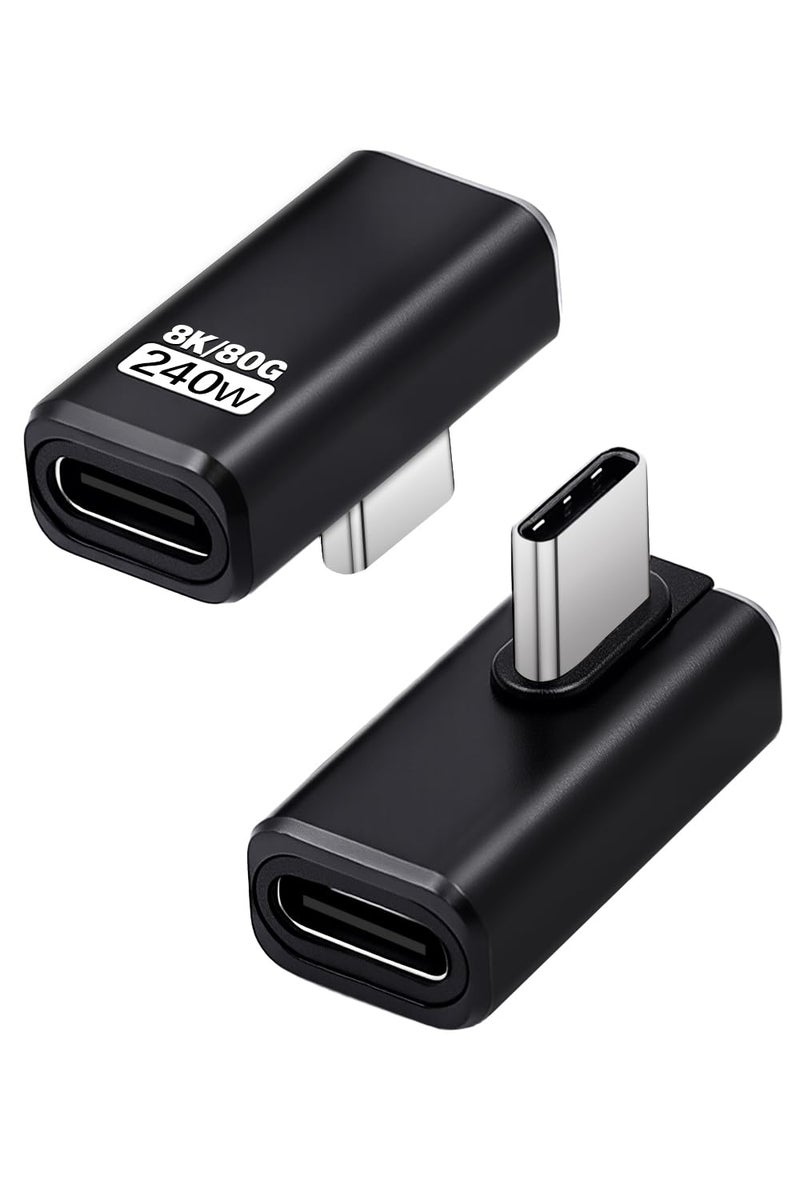 Duttek 90 Degree USB C Extender Adapter [240W 80Gbps 8K@60Hz], USB C Right Angle Adapter, Type C Extender for Thunderbolt 5/4, MacBook, Switch, iPhone 16/15 2 Pack - Image 1