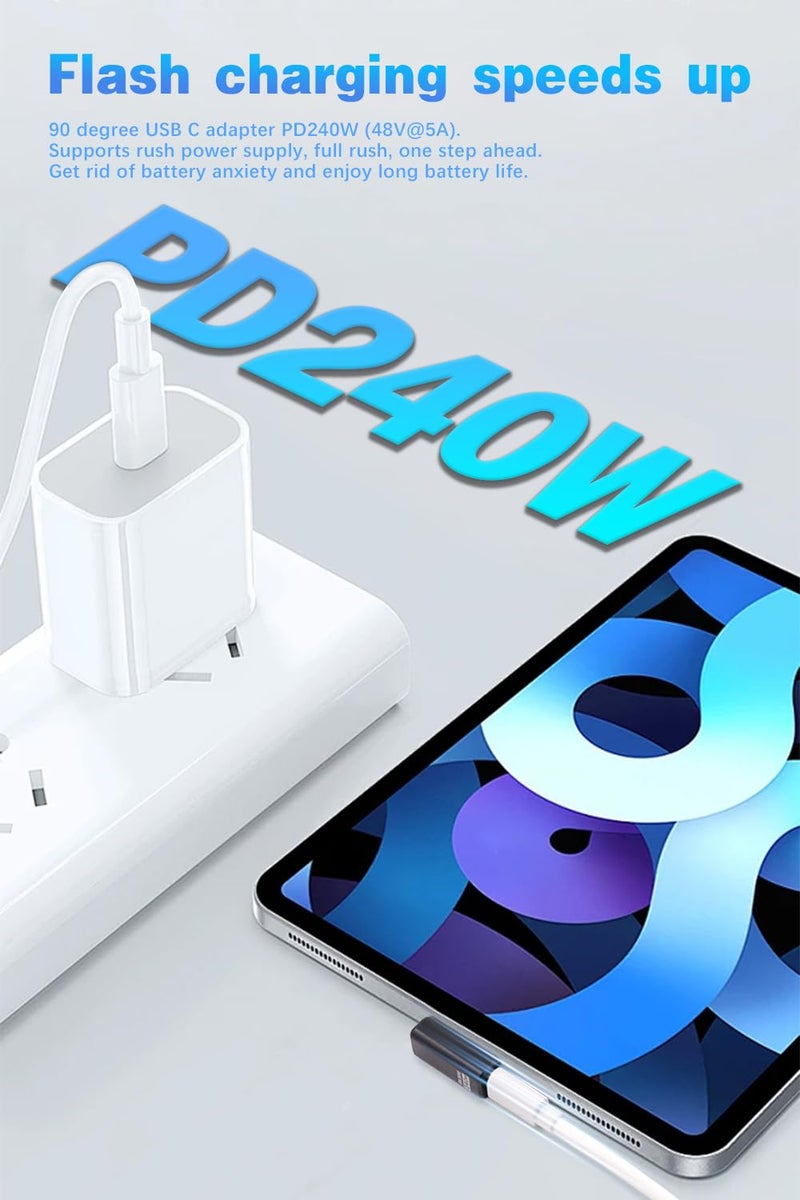 Duttek 90 Degree USB C Extender Adapter [240W 80Gbps 8K@60Hz], USB C Right Angle Adapter, Type C Extender for Thunderbolt 5/4, MacBook, Switch, iPhone 16/15 2 Pack - Image 3