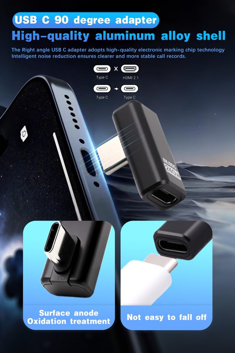 Duttek 90 Degree USB C Extender Adapter [240W 80Gbps 8K@60Hz], USB C Right Angle Adapter, Type C Extender for Thunderbolt 5/4, MacBook, Switch, iPhone 16/15 2 Pack - Image 4