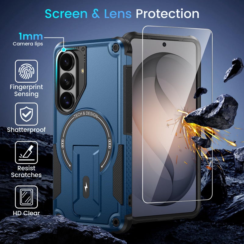 Caka for Samsung Galaxy S26 Case [Compatible with MagSafe] [Invisible Kickstand] [HD Screen Protector], Protective Magnetic Phone Cover for Samsung S26 5G 6.3â€ 2025 - Blue - Image 3