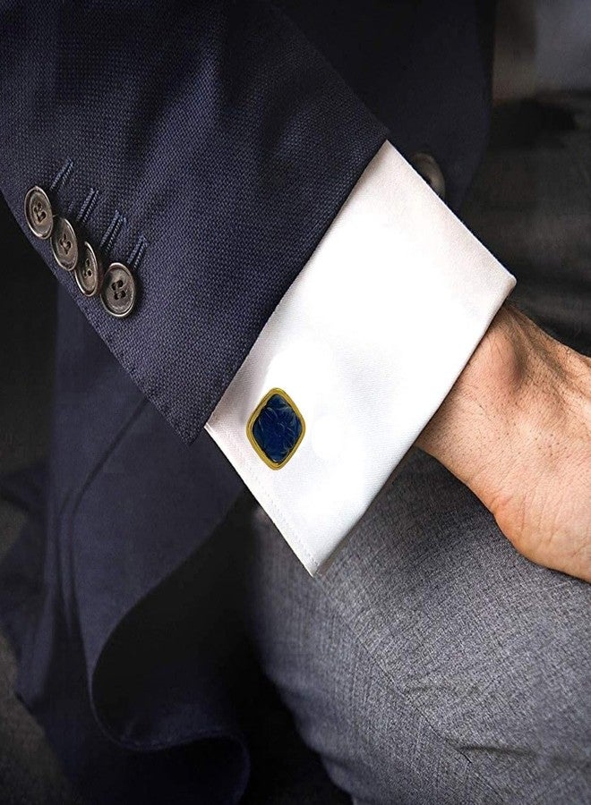 LBV 24K Pure Gold Premium Square Shape Carved Cufflink With Blue Sapphire Sustainable Stone for Men - Image 5