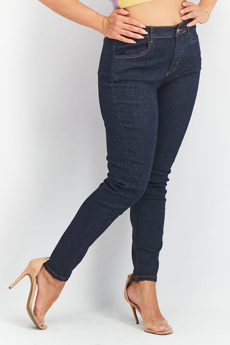 As You Women Skinny Fit Thong Detail Stretchable Jeans, indigo - Image 1