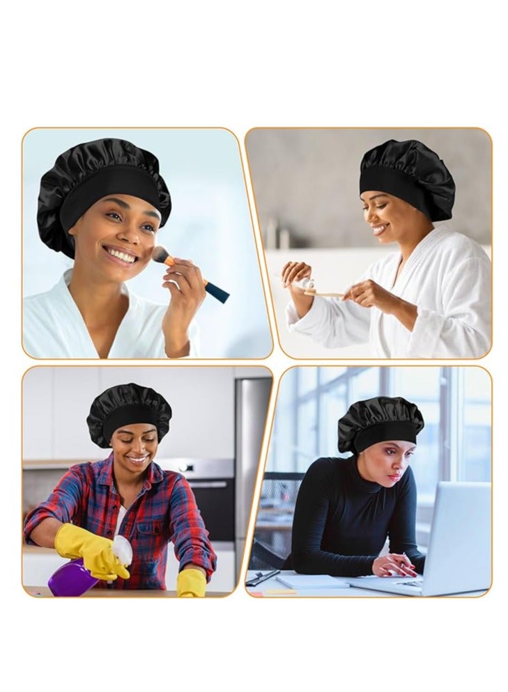 Mazko 2 Pcs Black Silky Satin Bonnet for Sleeping – Adjustable Double Layer Sleep Cap for Women, Curly Hair Wrap, Shower Cap, Soft Night Bonnet for Hair Care & Hair Color Protection - Image 4