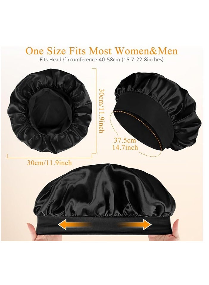 Mazko 2 Pcs Black Silky Satin Bonnet for Sleeping – Adjustable Double Layer Sleep Cap for Women, Curly Hair Wrap, Shower Cap, Soft Night Bonnet for Hair Care & Hair Color Protection - Image 3