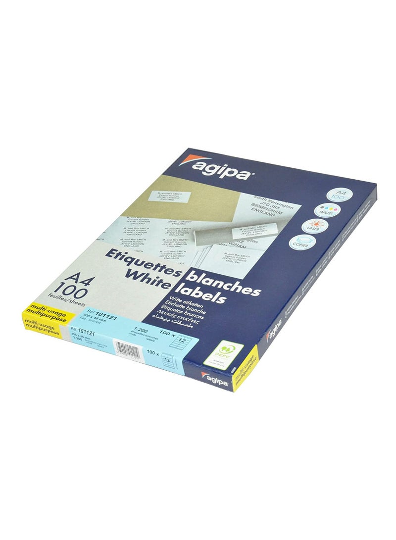 Agipa 100-Sheet Multipurpose Label White - APLA101121 - Image 1