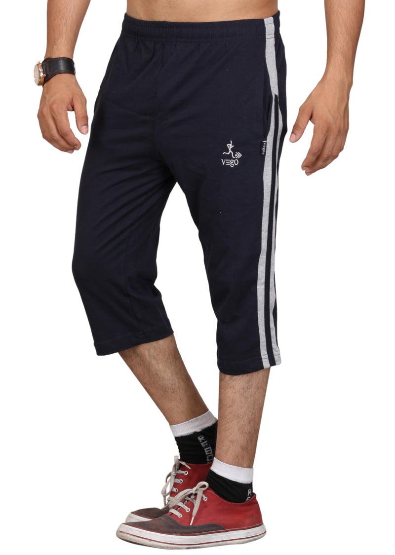 VEGO Mens Low Rise Cotton Three By Fourth, Capri, Navy Regular, XL - Image 1
