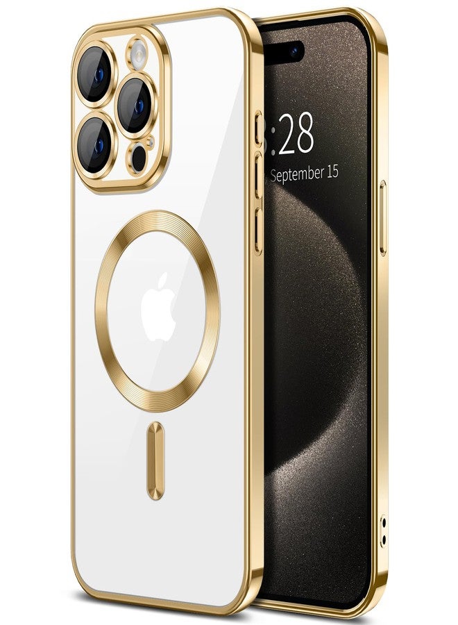 Hython Magnetic Clear for iPhone 15 Pro Case with Camera Lens Protector [Compatible with MagSafe] Luxury Plating Edge Slim Soft TPU Cover Protective Phone Case for iPhone 15 Pro 6.1", Gold - Image 1