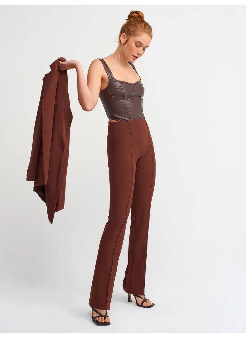 ديلفين 70304 Stitching Detailed Trousers-Brown