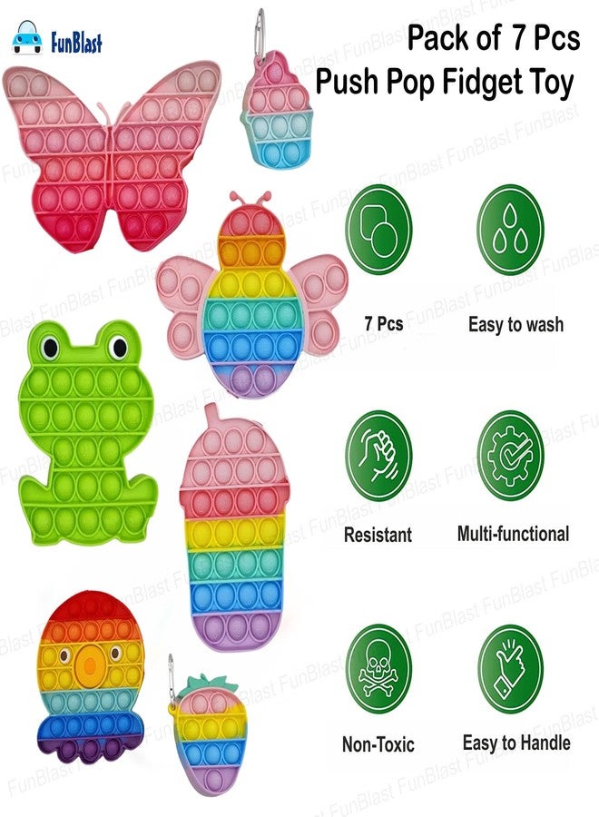 FunBlast Pop It Toys for Kids - Pack of 7 Pcs Push Pop Bubble Fidget Sensory Toy for Kids and Adults, Squeeze Fidget Popper Stress Reliever, Autism Special Needs Silicone Stress Reliever - Image 2