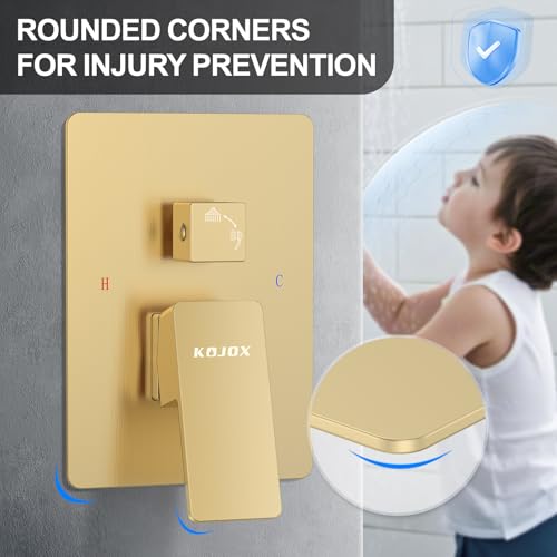 KOJOX Shower System Bathroom Luxury 12 Inch Rain Shower Head with Handheld Mixer Shower Combo Set Wall Mounted Shower Faucet Trim with Valve Brush Gold - Image 4