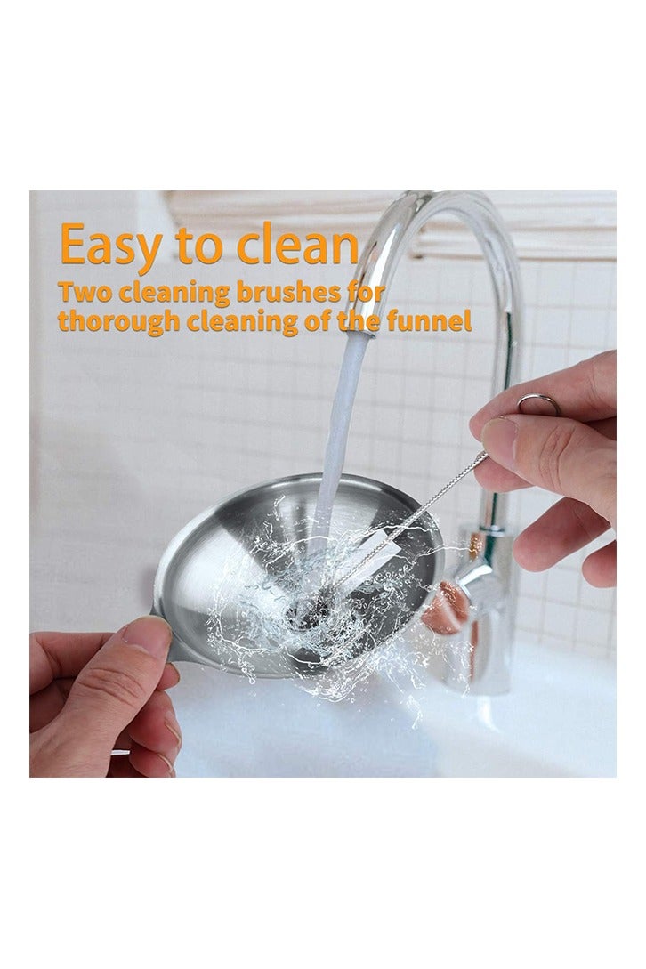 6 قطع من قمع معدني من الفولاذ المقاوم للصدأ، مجموعة من 3 قمعات صغيرة كبيرة، قمع صغير آمن للاستخدام في المطبخ، زجاجات تعبئة، قارورة طهي، فرشاتين - Image 4