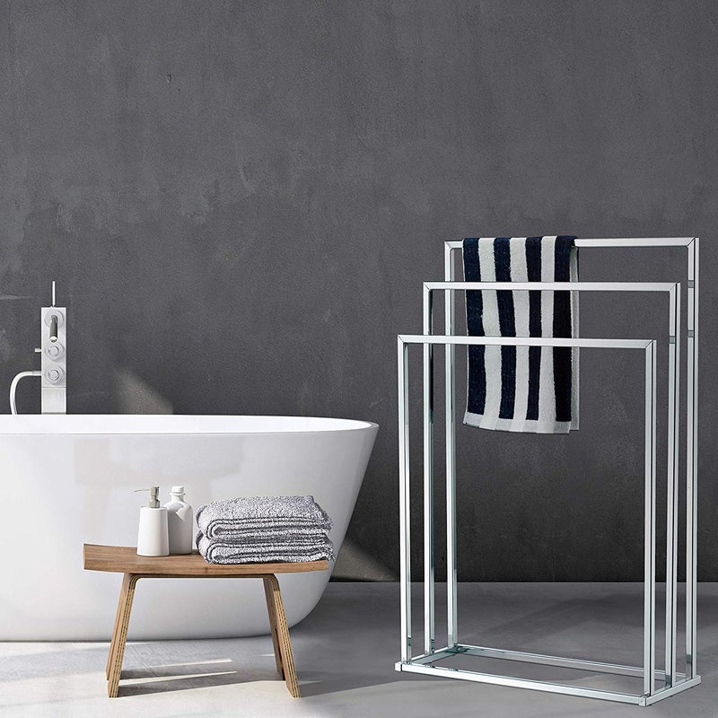 INDIAN DECOR INDIAN DECOR 31466 SilverTone Chrome Plated Freestanding 3 Tier Metal Towel Bar StandRack  - Image 5