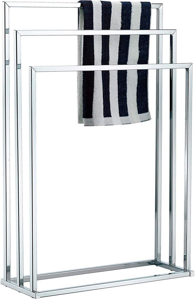 INDIAN DECOR INDIAN DECOR 31466 SilverTone Chrome Plated Freestanding 3 Tier Metal Towel Bar StandRack  - Image 1