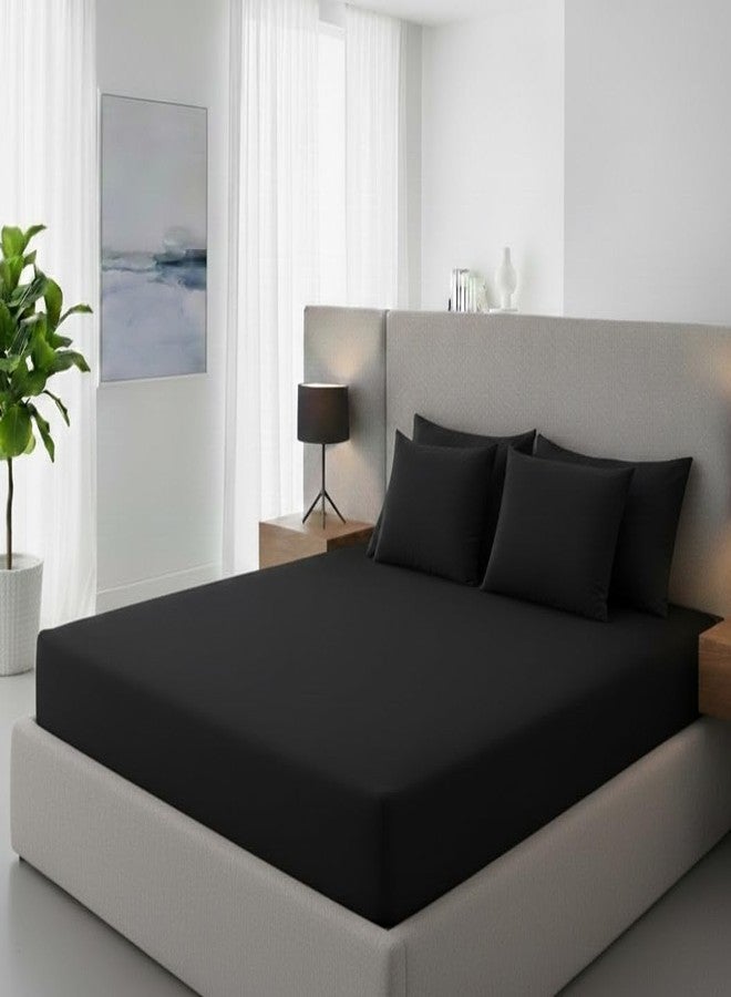 VIVEA RESERVE 400TC Cotton Feel Double Bed Elastic Fitted Bedsheet King Size Set || Includes 1 Solid Plain Fitted Bedsheet King Size Cotton with 2 Pillow Covers (78 × 72 Inches, Black) - Image 2