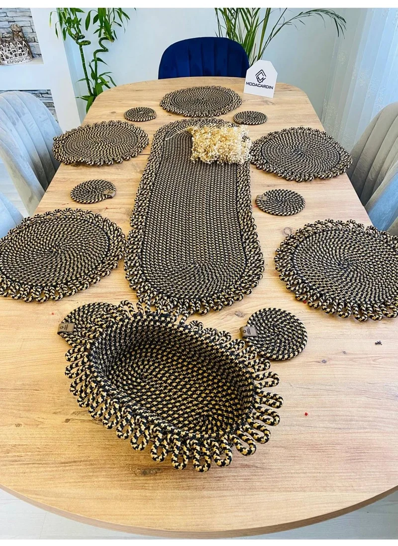 BDZ Deri BDZ Leather Wicker Jute Presentation Plate Mat American Service Runner Basket and Cup Holder 14 Pieces