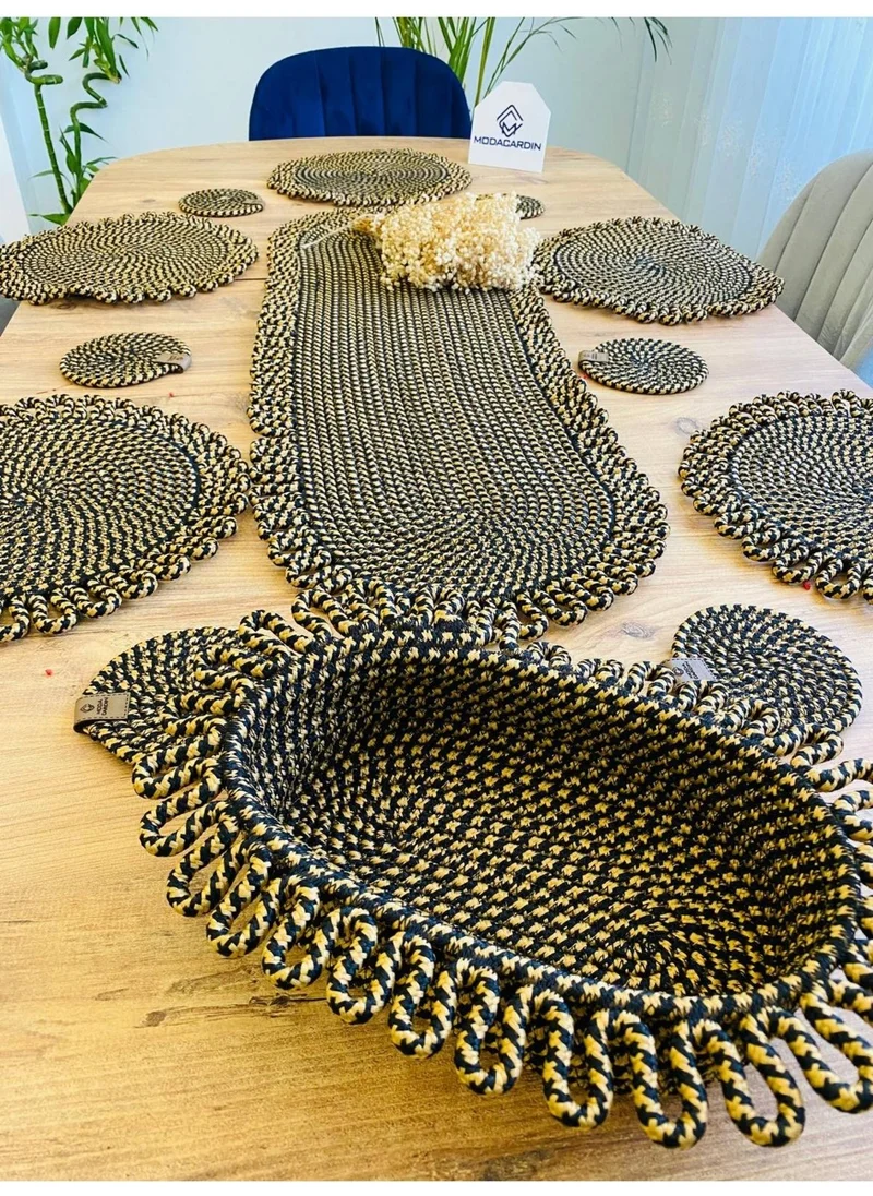 BDZ Deri BDZ Leather Wicker Jute Presentation Plate Mat American Service Runner Basket and Cup Holder 14 Pieces