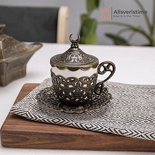 Alisveristime 27 Pc Turkish Greek Arabic Coffee Espresso Cup Saucer Set (Gelincik) (Antik Green) - Image 4