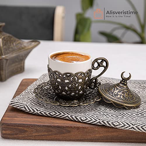 Alisveristime 27 Pc Turkish Greek Arabic Coffee Espresso Cup Saucer Set (Gelincik) (Antik Green) - Image 2