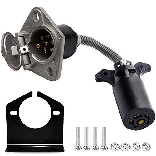CARROFIX 7 RV Blade Plug to 7 Way Pin Type Trailer Electrical Adapter Connector with Mounting Bracket - Image 1