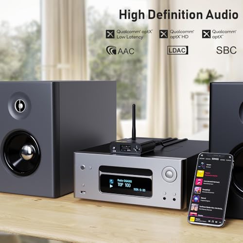 1mii مستقبل بلوتوث 1Mii DS220 HiFi – محول صوتي لاسلكي بعيد المدى مع DAC لعشاق الصوت، LDAC و aptX HD، شاشة OLED، مخرجات بصرية/محورية/RCA لنظام الصوت المنزلي ومكبر الصوت - Image 3