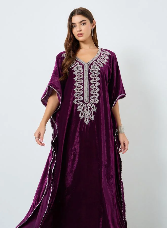 Maxim Creation Purple Velvet Look Embellished Jalabiya