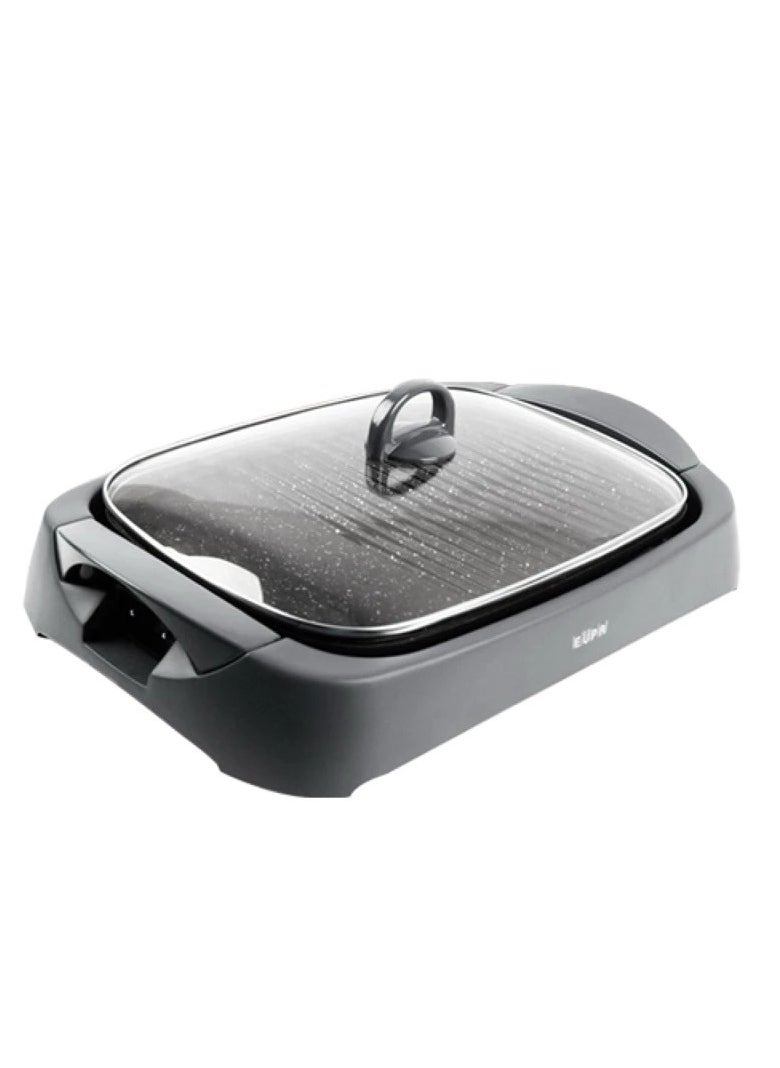 1460W Multi-Function Electric Grill – Marble Coated Non-Stick Surface, 5 Temp Settings (90°C-240°C), Removable Grill Pan, Glass Lid & Oil Drip Tray – Perfect for BBQ, Grilling, Frying & Steaming