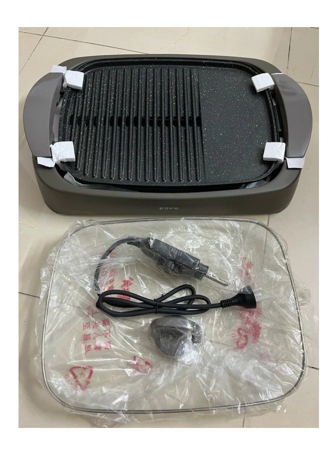 1460W Multi-Function Electric Grill – Marble Coated Non-Stick Surface, 5 Temp Settings (90°C-240°C), Removable Grill Pan, Glass Lid & Oil Drip Tray – Perfect for BBQ, Grilling, Frying & Steaming