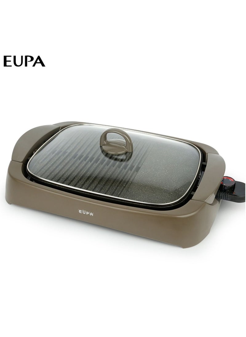1460W Multi-Function Electric Grill – Marble Coated Non-Stick Surface, 5 Temp Settings (90°C-240°C), Removable Grill Pan, Glass Lid & Oil Drip Tray – Perfect for BBQ, Grilling, Frying & Steaming