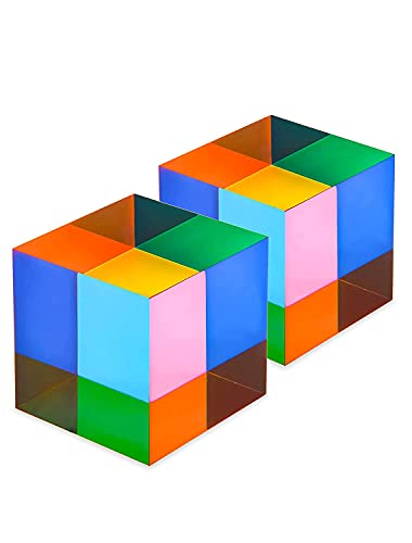ECBANLI CMY Color Cube 40mm 16 inch MultiColor Acrylic Prism Physics Toy and Desktop Decor 2 Pack - Image 1