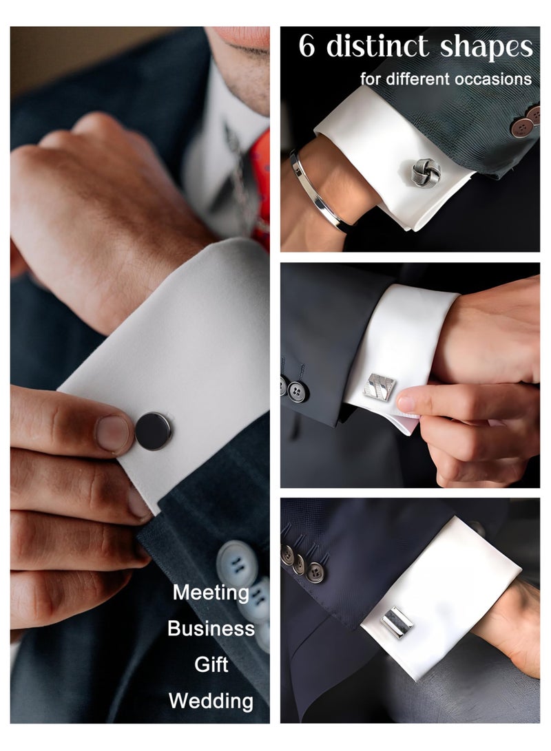 6 Pairs Wedding Business Classic Cufflinks for Men Unique Cufflink Set Mens - Image 4