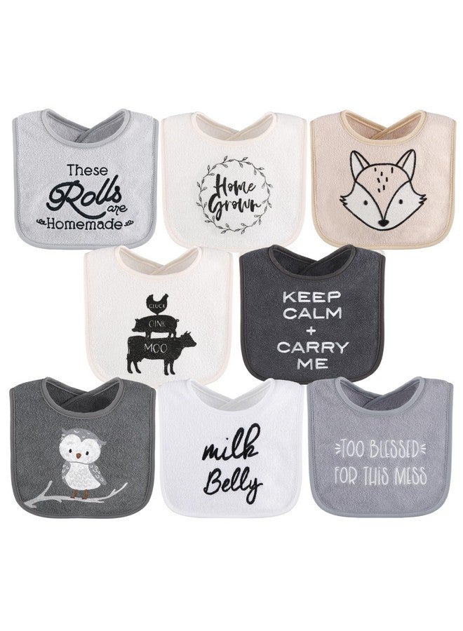 The Peanut Shell The Peanutshell Baby Boy or Girl Terry Bibs Set of 8-100% Cotton, Soft, Absorbent Baby Bibs for Boys and Girls, Unisex Toddler Set, Newborn & Infant - Black, White, Grey - Image 1