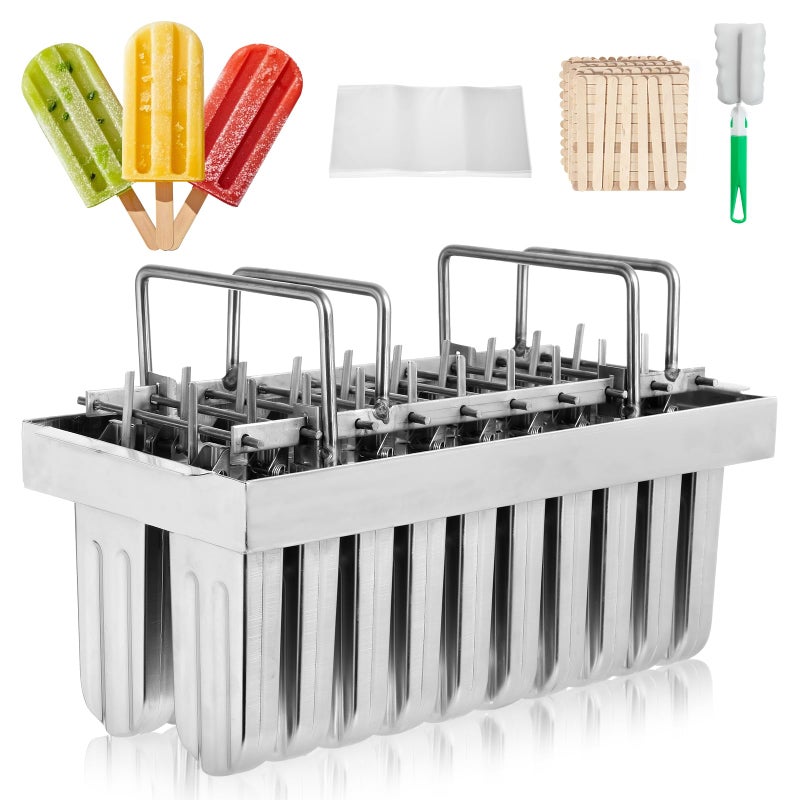Dyna-Living DynaLiving Commercial Popsicle Molds 20PCS Round Heads with Double Slot Stainless Steel Popsicle Molds Metal Ice Cream Popsicle Mold with Lid Single Cup Capacity 85ml