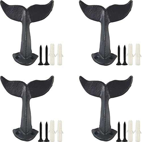 YOOHUA 4PCS Cast Iron Whale Tail Wall Hooks with Mounting Screws - Image 1