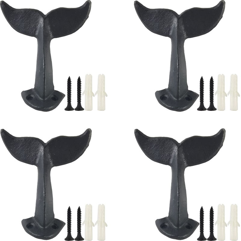 YOOHUA 4PCS Cast Iron Whale Tail Wall Hooks with Mounting Screws - Image 5