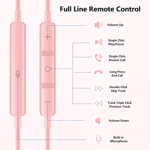 iMangoo USB C Headphones Wired Earbuds Digital Sound Earphones w/DAC Chip Clear Call Microphone for Apple iPhone 17 Air 16 15 Pro Max, Type C Ear Buds USBC Headset for Samsung Galaxy S25 Android Pink - Image 5