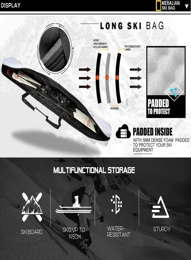 MERALIAN Padded Ski Bag,Waterproof Full Padded Single Ski Travel Bag with Adjustable Shoulder Strap. (White, 185 cm) - Image 4