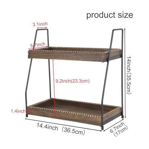 Gurfuy Bathroom Vanity Organizer 2-Tier Wood Countertop Storage Counter Shelf for Makeup Skincare Perfume Jewelry Tray Spice Rack Brown - Image 2