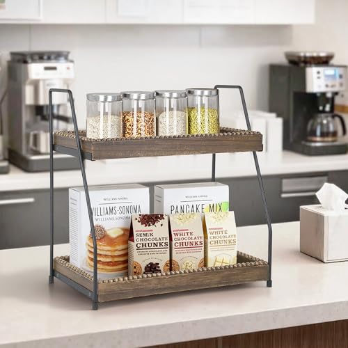 Gurfuy Bathroom Vanity Organizer 2-Tier Wood Countertop Storage Counter Shelf for Makeup Skincare Perfume Jewelry Tray Spice Rack Brown - Image 5