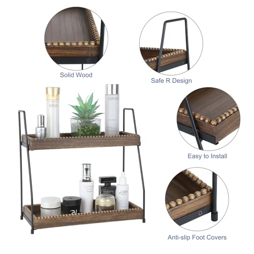 Gurfuy Bathroom Vanity Organizer 2-Tier Wood Countertop Storage Counter Shelf for Makeup Skincare Perfume Jewelry Tray Spice Rack Brown - Image 3