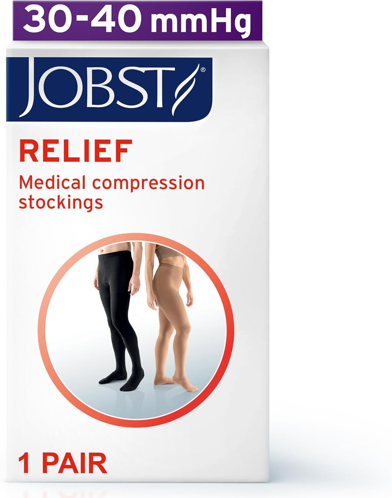 JOBST Relief Waist High Graduated Compression Stockings 30-40mmHg - Closed Toe, Beige, Small - Image 2