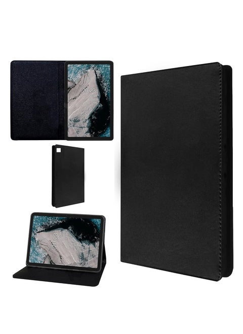 eather Case for Nokia T10 8.0 Inch Tablet, Slim Lightweight Stand Cover with TPU Frame (Black)