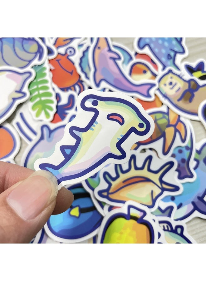 NIBEMINENT 60 Pcs Cartoon Shark Deco Kit Waterproof Stickers, High Definition Printing Bright Colors, Suitable for Laptop Skateboard Luggage Water Bottle Guitar DIY - Image 1