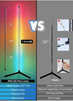 ABJ LED Corner Floor Lamp with Bluetooth APP, 1.42m Tall, Colorful Gaming Lighting, Remote Control, Brightness Adjustment, Timer, Bright 5050 RGB Colors, DIY Multiple Modes, RGB LED Floor Light for Bedroom, Black, Standing Lamp 142 cm  - Image 3