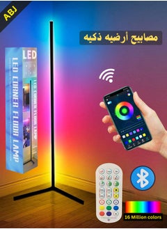 ABJ LED Corner Floor Lamp with Bluetooth APP, 1.42m Tall, Colorful Gaming Lighting, Remote Control, Brightness Adjustment, Timer, Bright 5050 RGB Colors, DIY Multiple Modes, RGB LED Floor Light for Bedroom, Black, Standing Lamp 142 cm  - Image 1