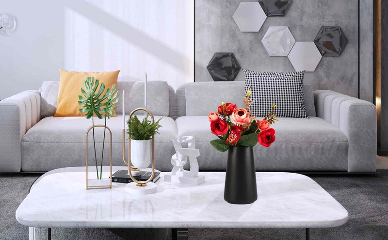 OTDCGI Simple Vase for Flowers Plants, Matte Vases for Modern Table Shelf Home Decor Wedding Boho Decor, 6" H Frosted Elegant Ceramic Vase for Pampas Grass Fluffy Stem Bouquet Lavender Flowers (Black, 1) - Image 2